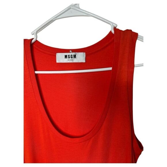 MSGM Orange Scoop Neck Cotton Midi Dress Size M Ruffe Embellished Vibrant - Picture 7 of 15